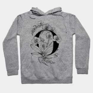 Monogram O with Orchids Line Art Hoodie